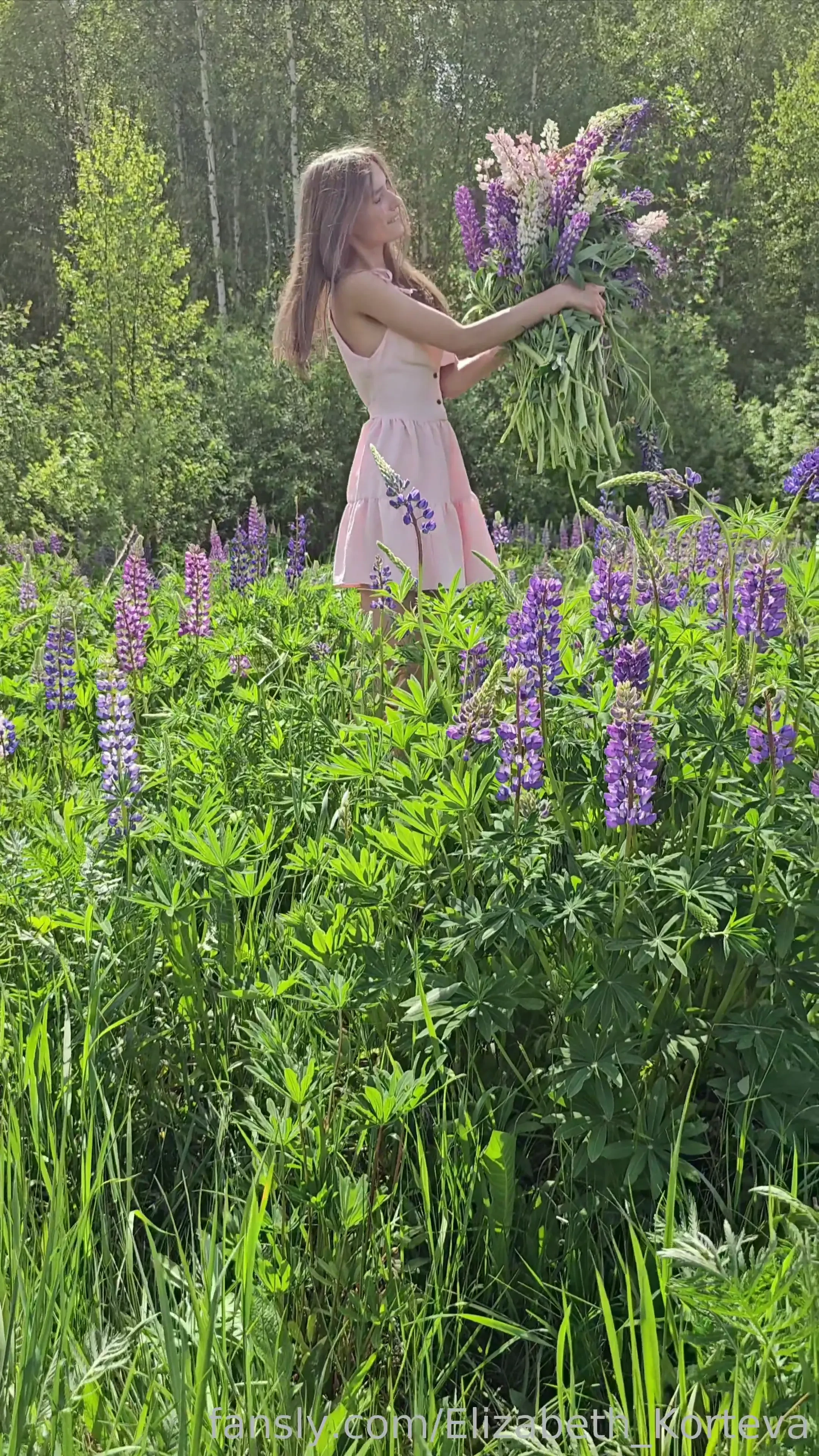 Skinny tiny teen smalltits dress pink outside flowers brunette young 