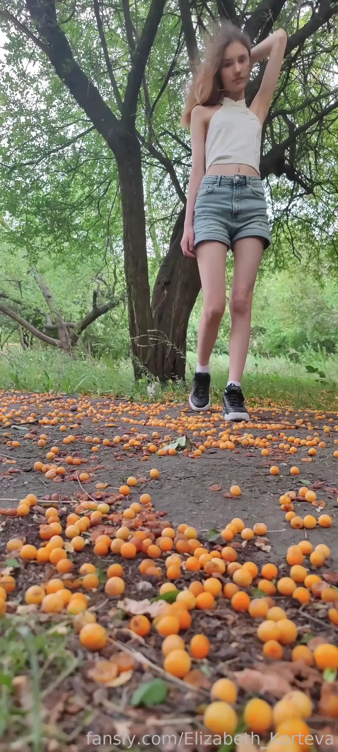 Garden teen young outside nature shorts denim asian cherryplum 