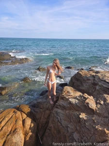 Beach skinny tiny 18 wet sea brunette horny teen young outside