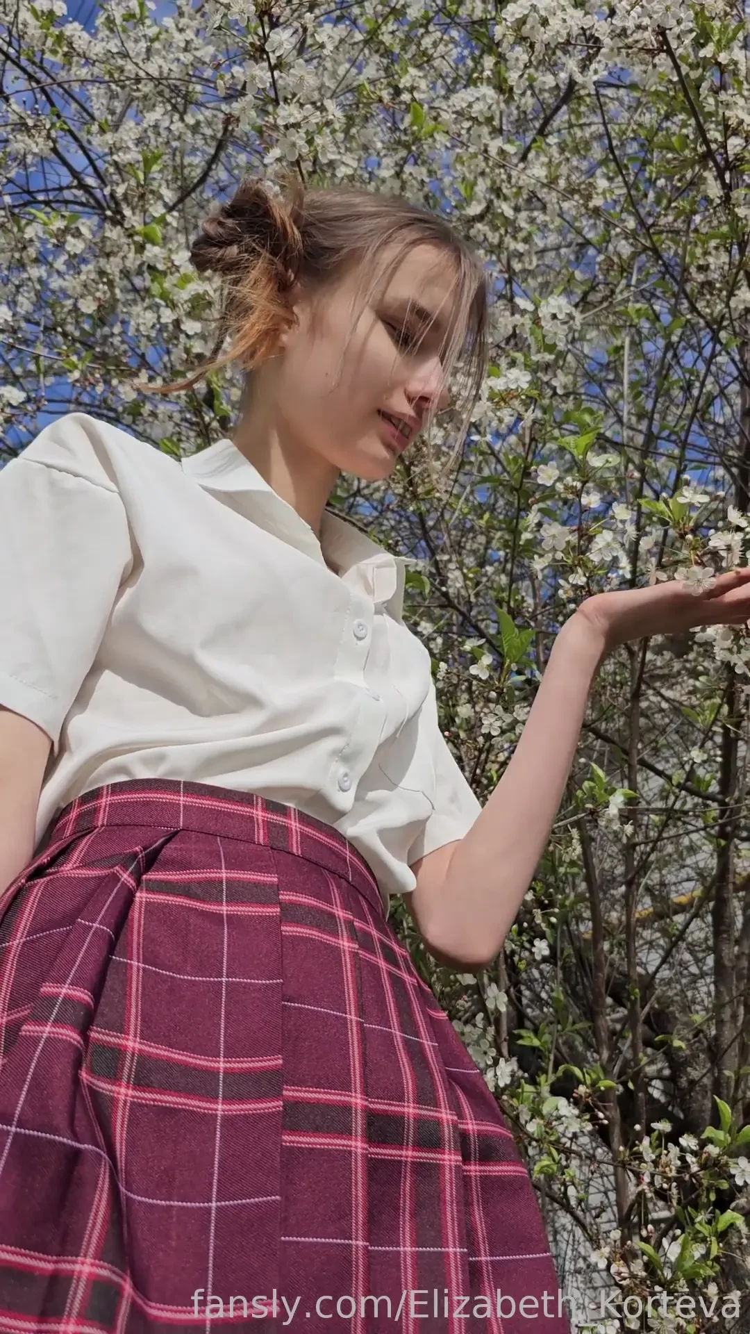 A walk through the blooming garden together sexy plaidskirt 