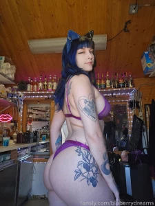 Pretty kitty in purple catgirl catears petplay mesh bikinibarista