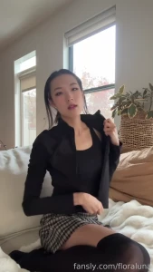 Caught you peeking under my skirt asian petite stockings pussy flash