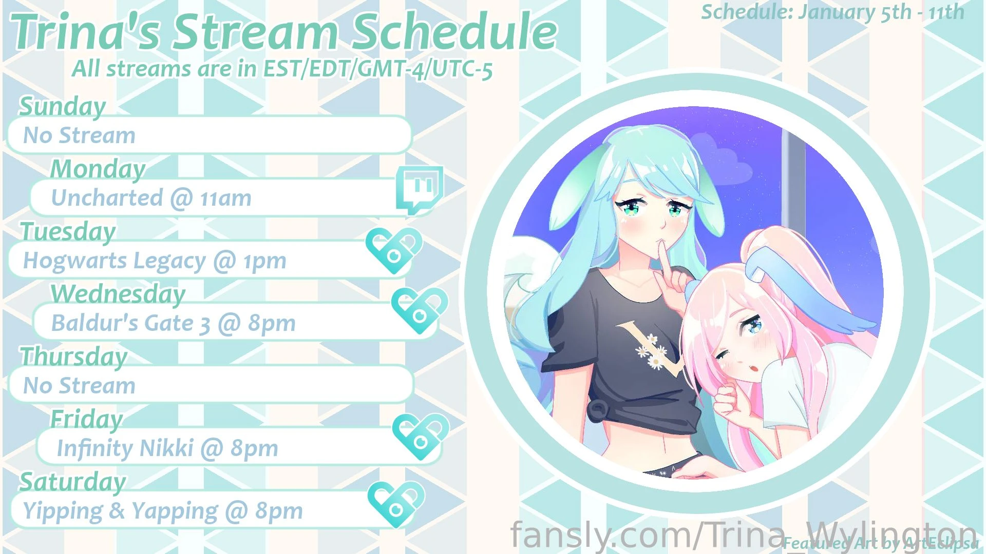 Streaming schedule for january 5th - 11th 2025 vtuber lewdtuber 