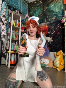 Nurse joy takes 2 dildos drop your pants whip that cock out and watch