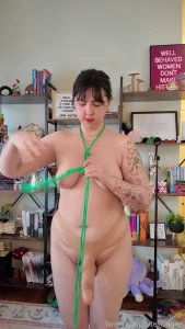 Tying a shibari harness with a realistic dildo from the pegging video