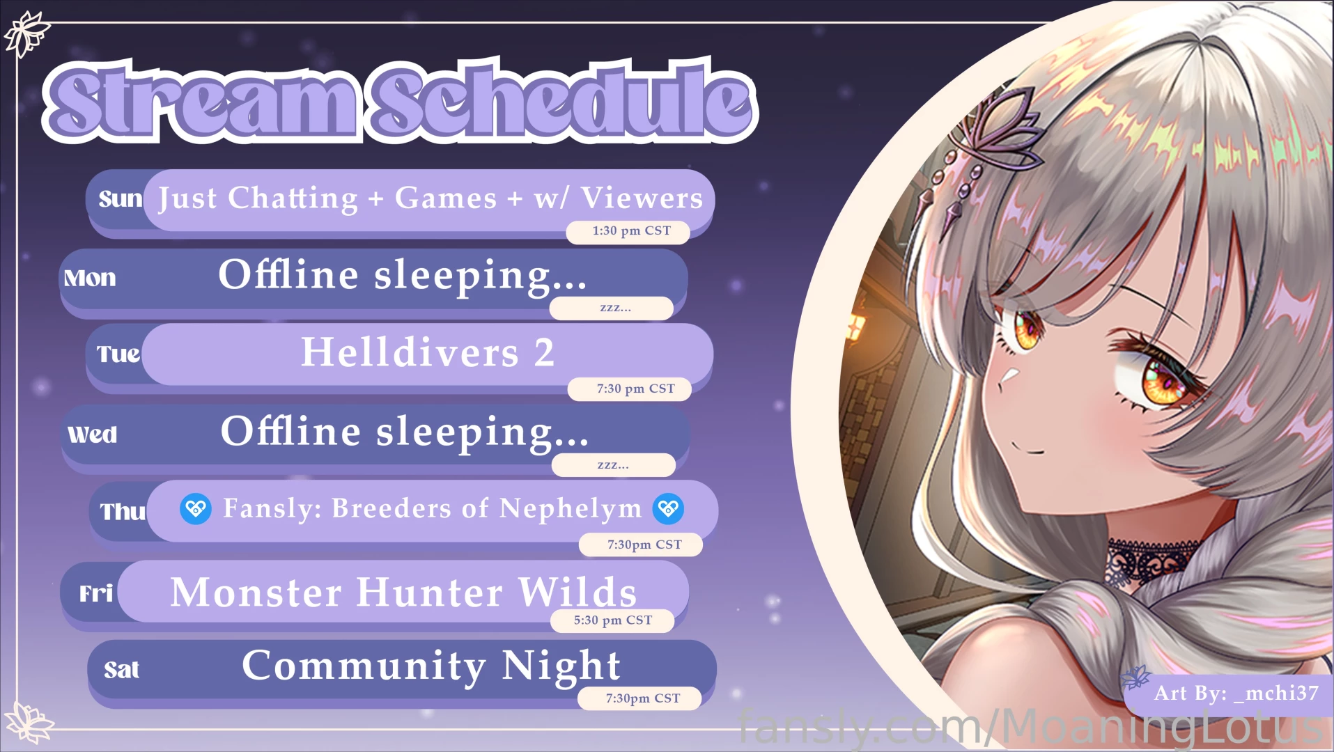 Schedule out starts tomorrow lt 3 note only streams with fansly icon 