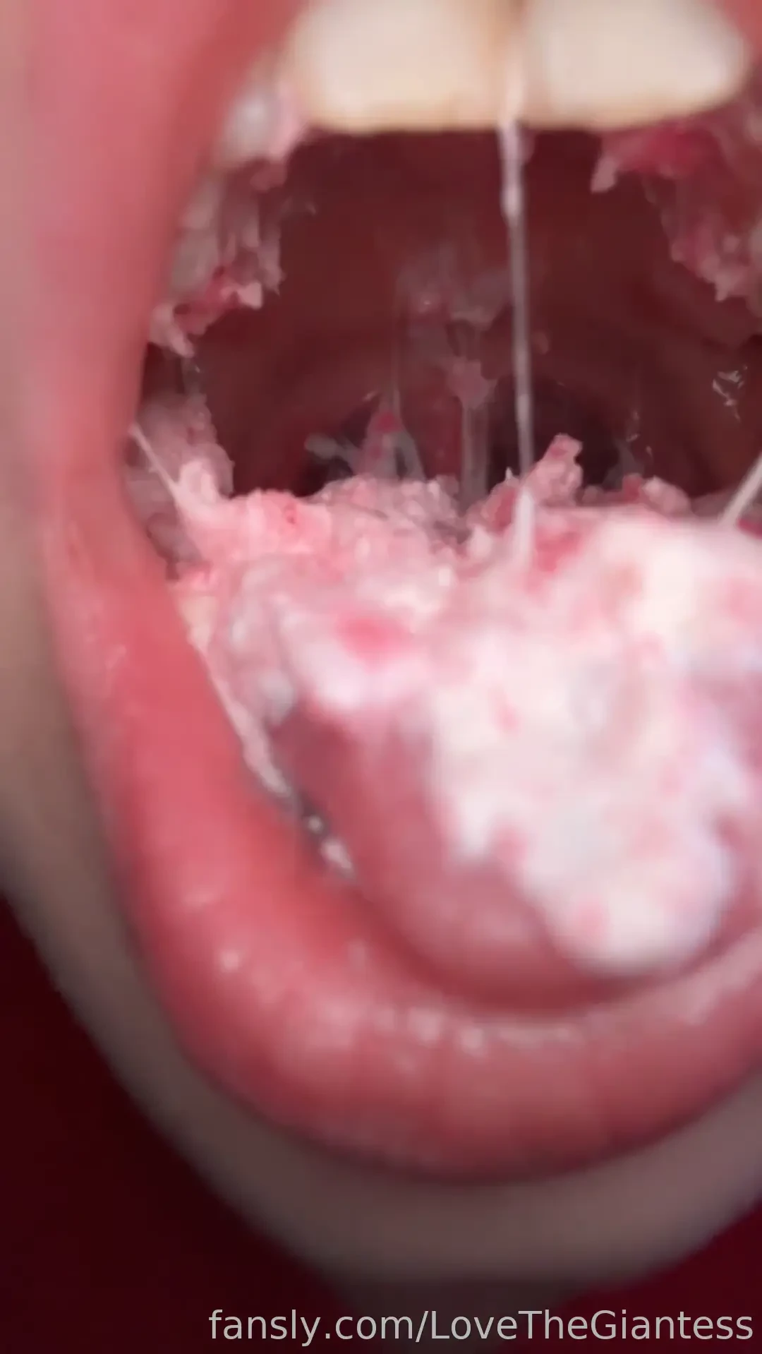Eating chewing swallowing strawberry poke cake look how wet and mushy 