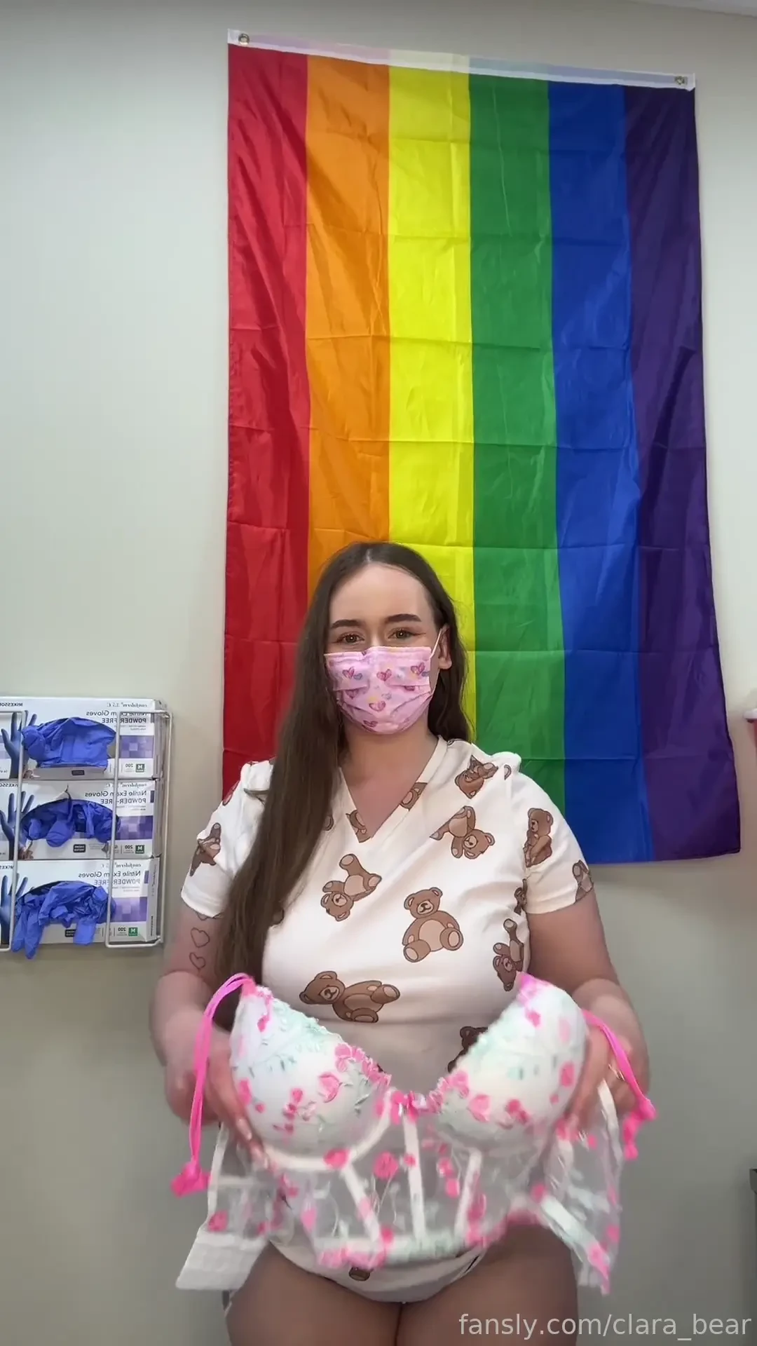 Is my chest ok brunette hospital patient gown nurse mask bedscene 