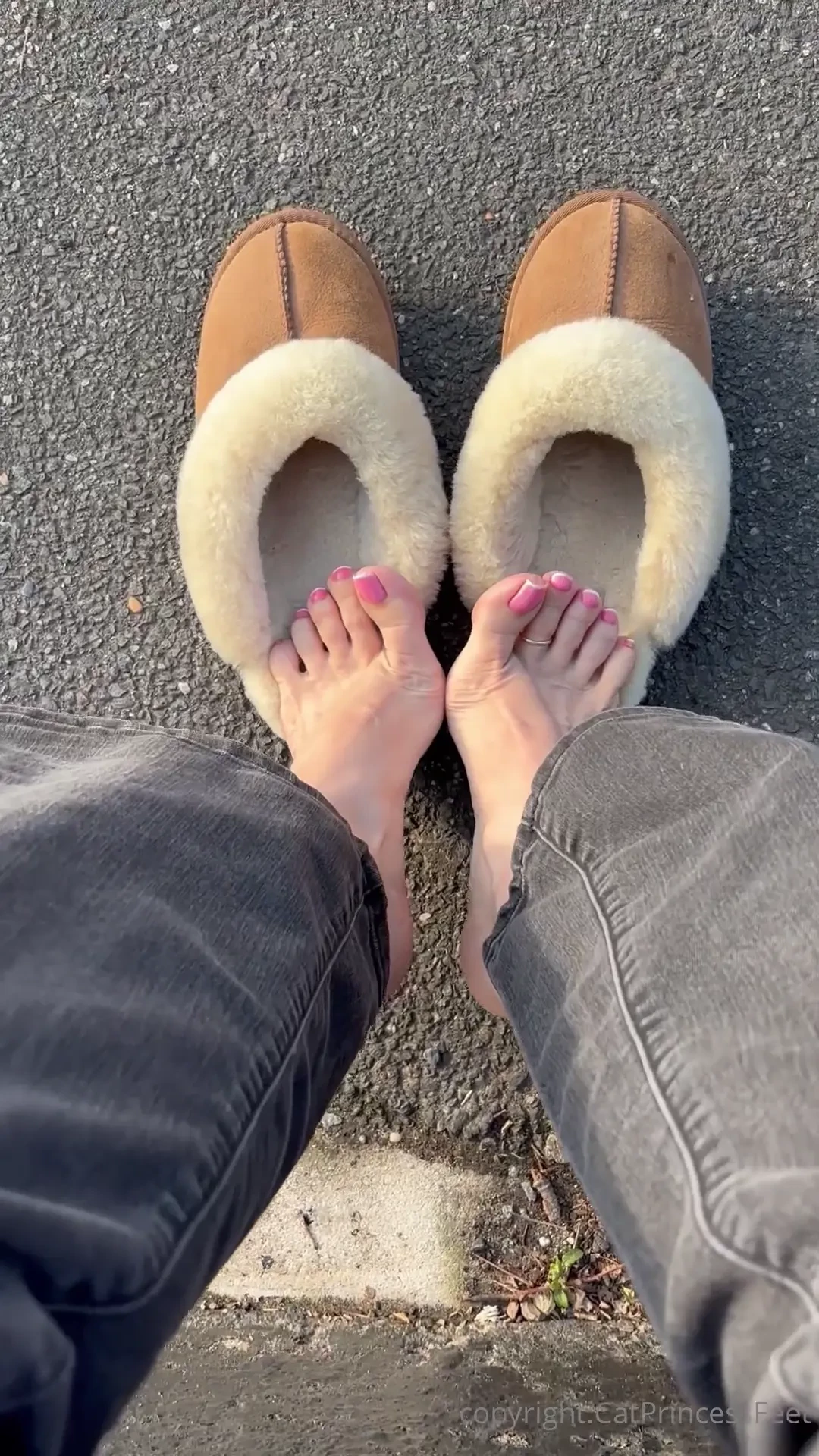 Furry slippers and french tips 