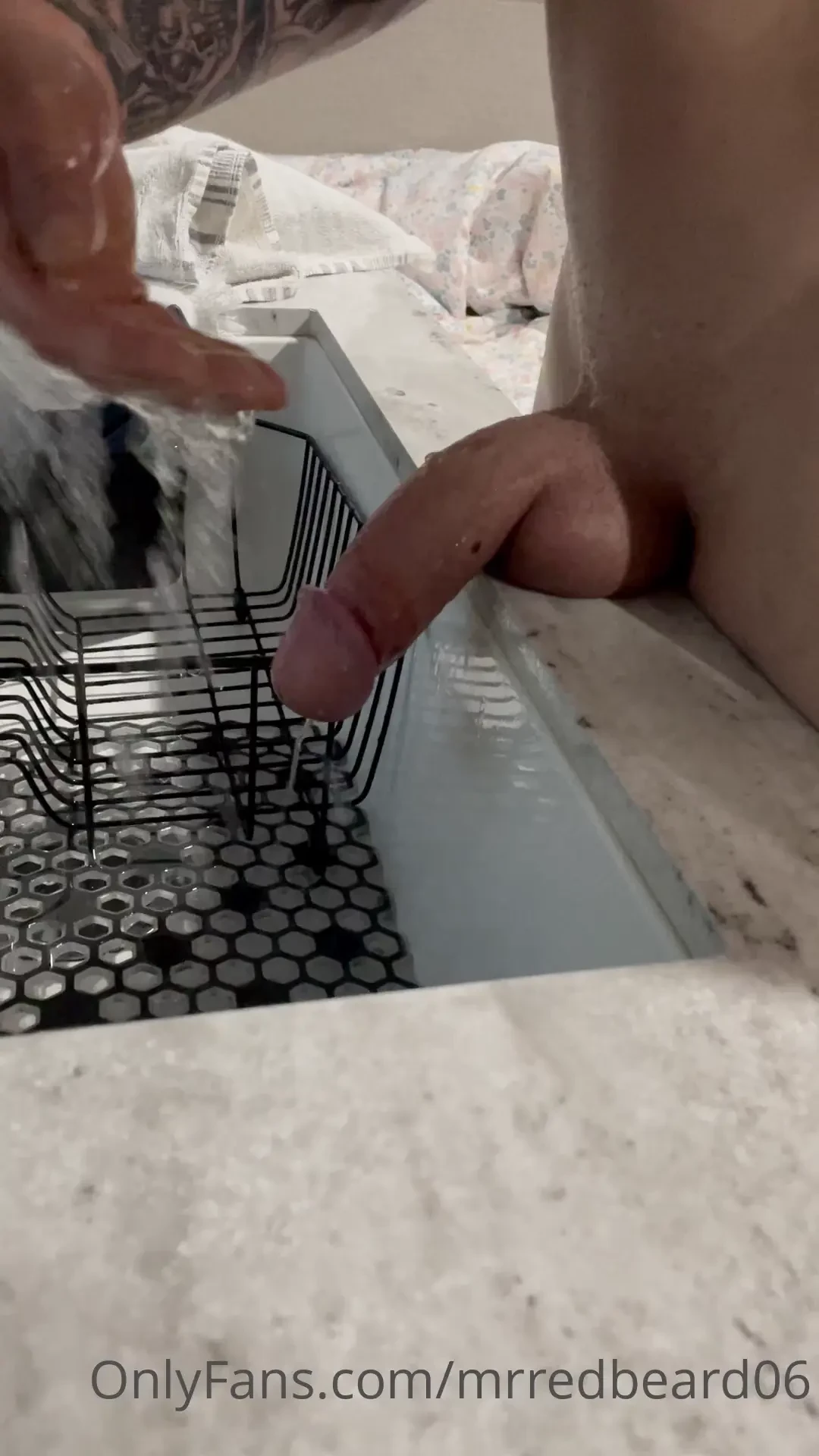 Whore bath in the camper sink 