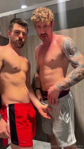 Caged gym fuck noticed the chastity cage print on this stud s shorts