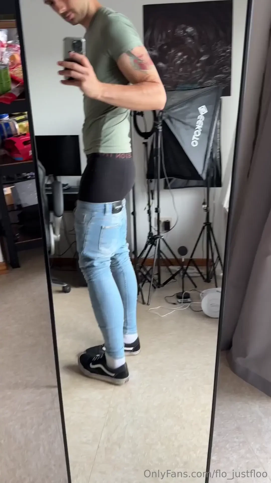From tight and pulled up to tight and sagging video at the end 