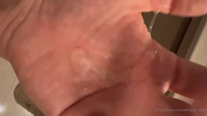 All you see here in my big hand my pre-cum real pre-cum it s sticky