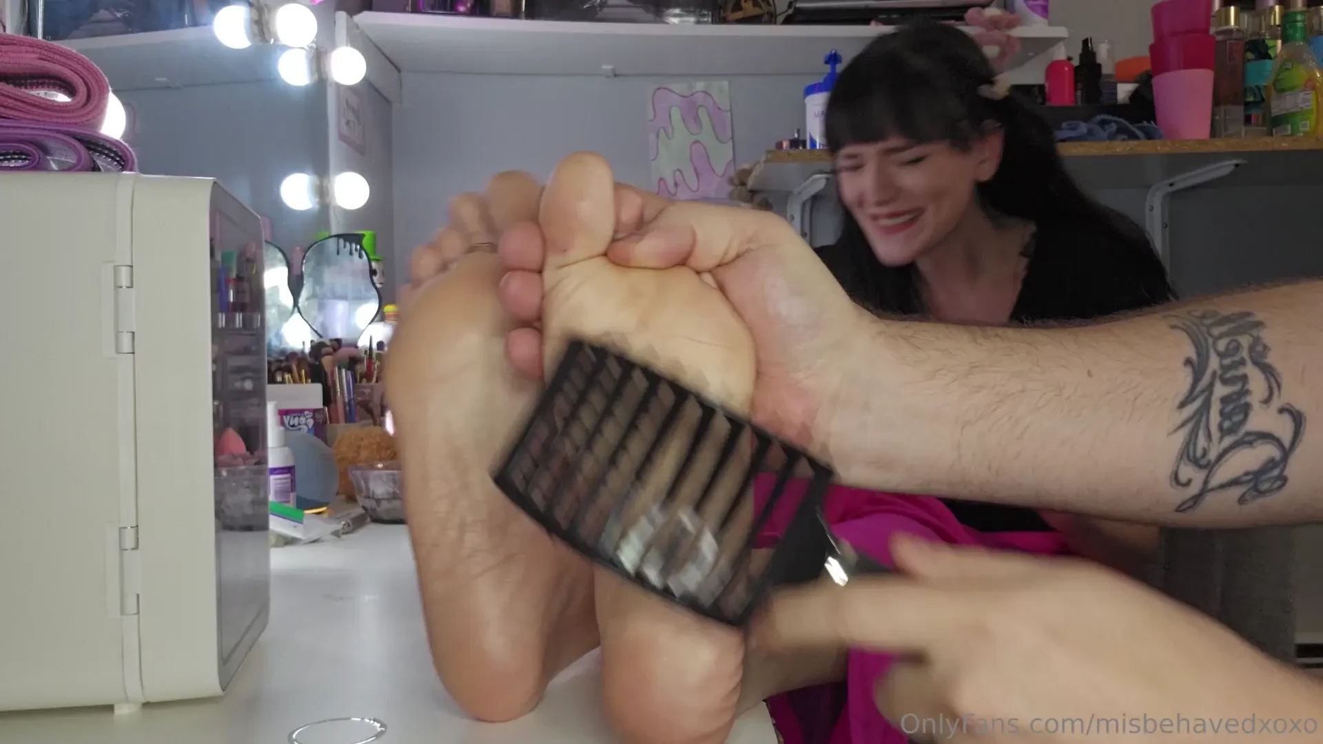 My coworker has already been fired for tickling my feet at work today 