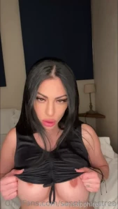 Dirty talk playing horny with a black dress donig blowjob titjob and