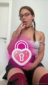 Suzy in pigtails who has just returned from school will show you how