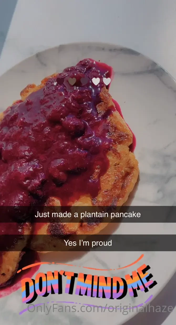Crushed a delicious plantain pancake topped w blueberry cherry compote part 1 