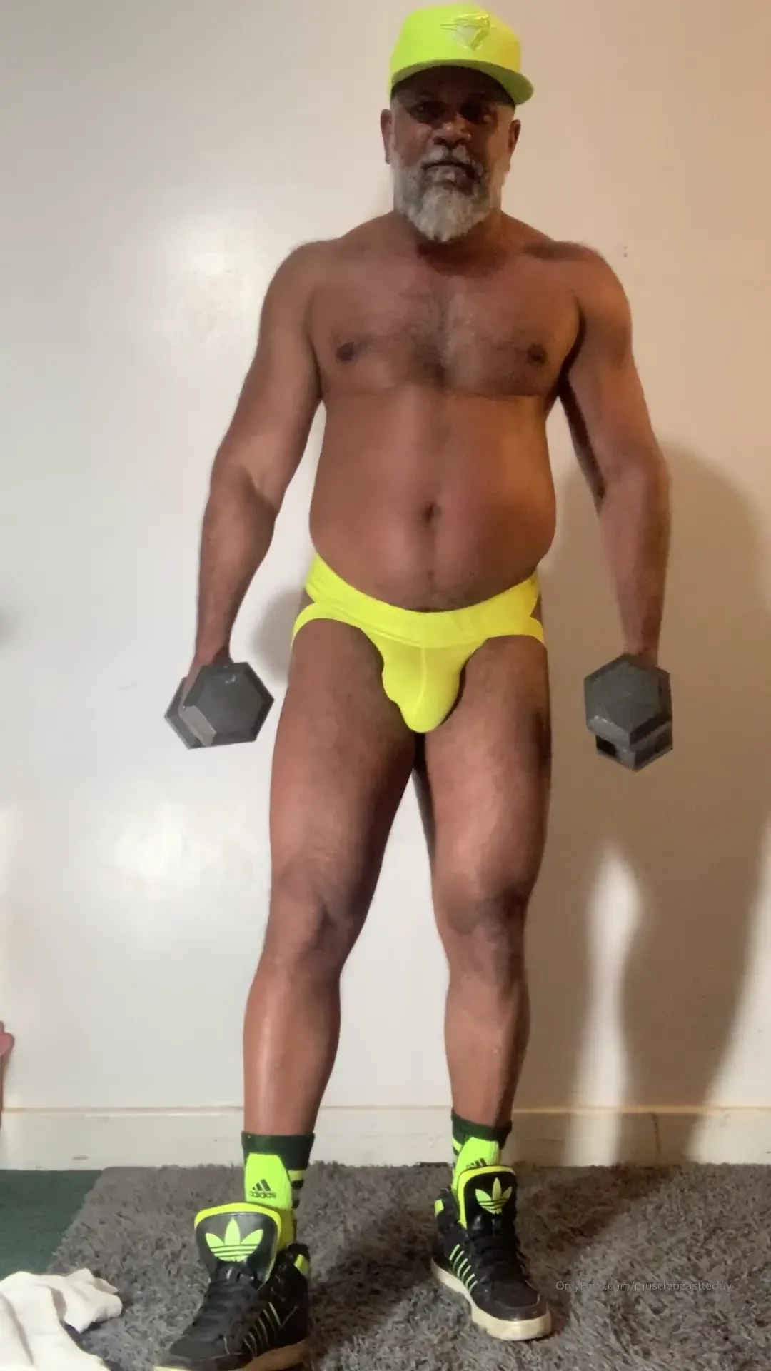 Neon green jock home workout 