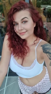 Good morning from your redhead princess cozy top soft shorts and a