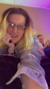 I m nude wearing a big shirt w my husband watching me make content he