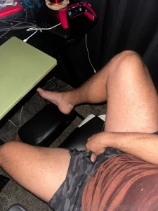 Gripping this fat cock right by the laptop if you were here would you