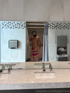 Fresh out the shower towel barely hangin on think i should drop it or