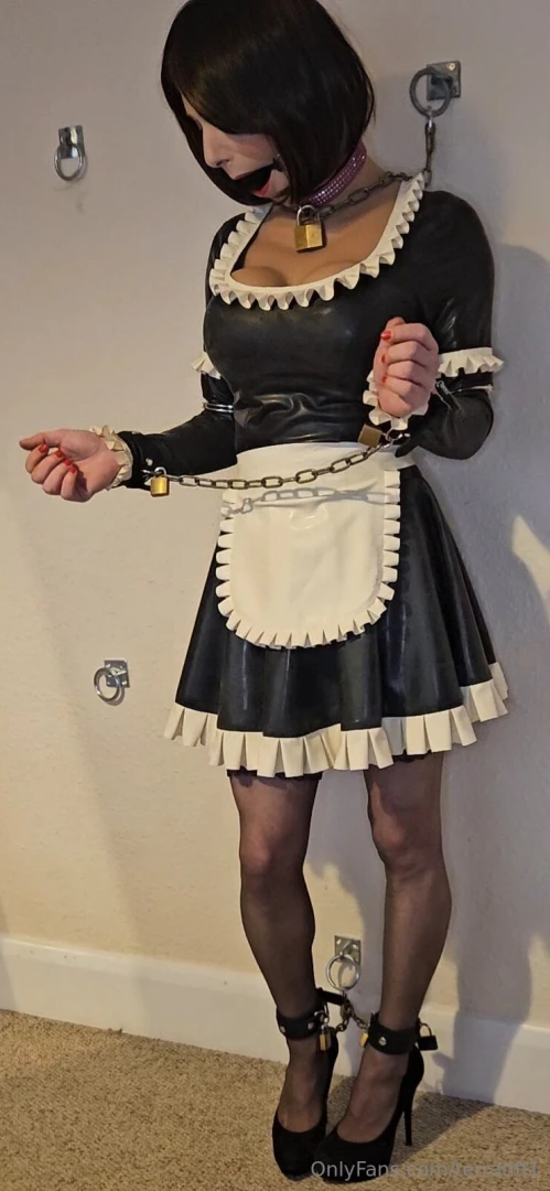 Gagged and chained to the wall in my maids dress part 3 