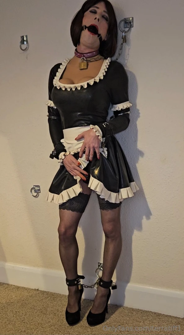 Gagged and chained to the wall in my maids dress part 1 