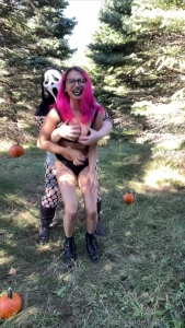 Watch what happens when a bimbo is b3ing chased by scary titty grabber