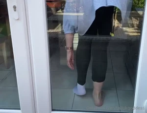 Watch as i press my huge feet in socks and then barefoot up against