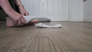 Trying on standard size socks