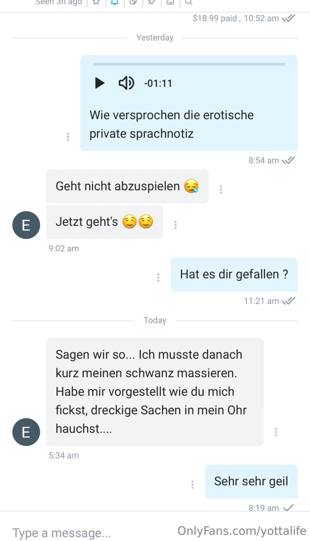 Wie versprochen sende ich geile sex sprach messages raus an alle die 