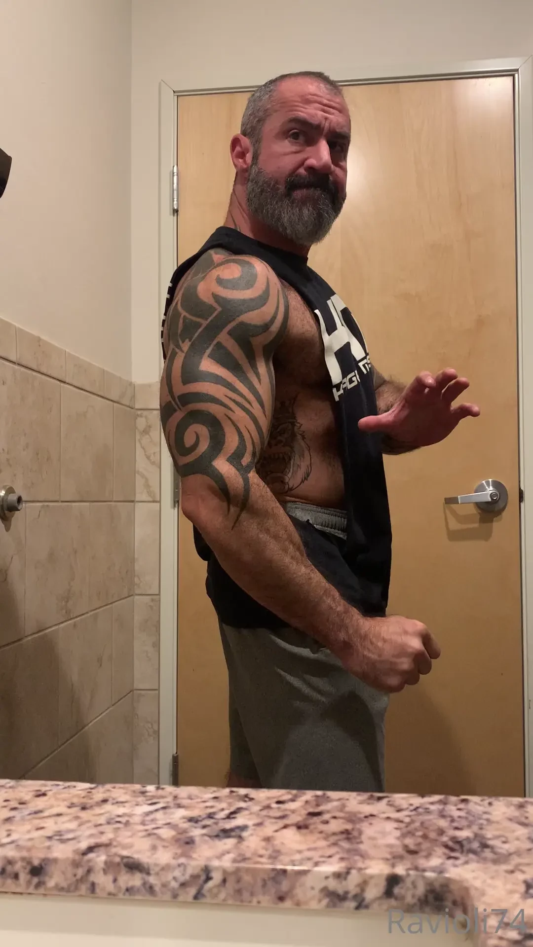 Almost got caught flexing naked and hard 