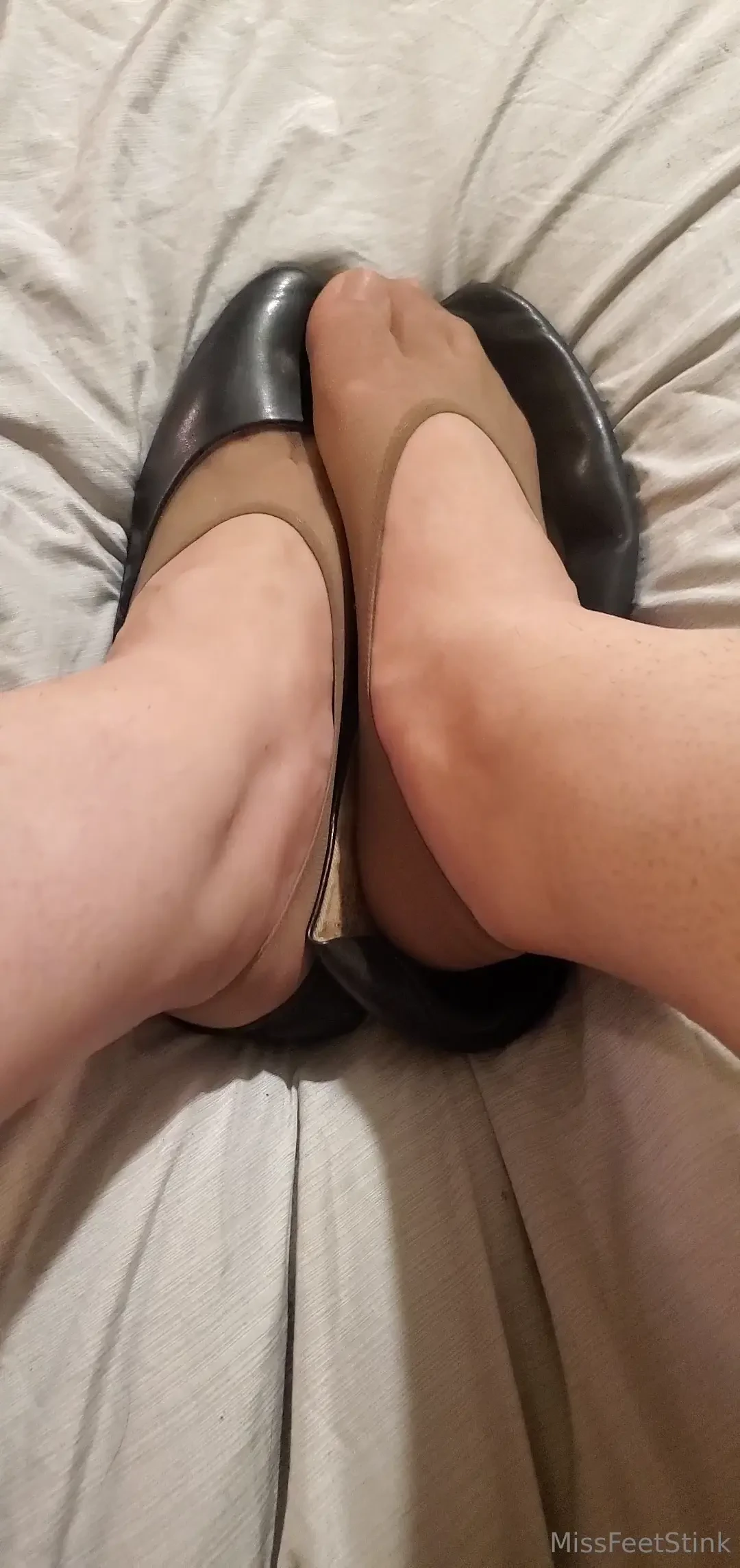 Oh these stinky sweaty flats nylon pedis need to get off my bed my 