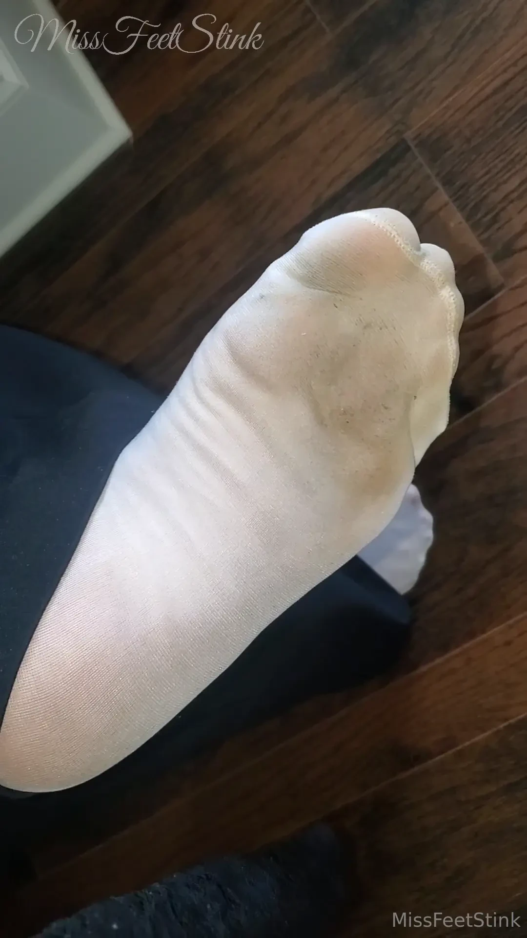 Some not so clean white nylon knee highs at work you know i go without 