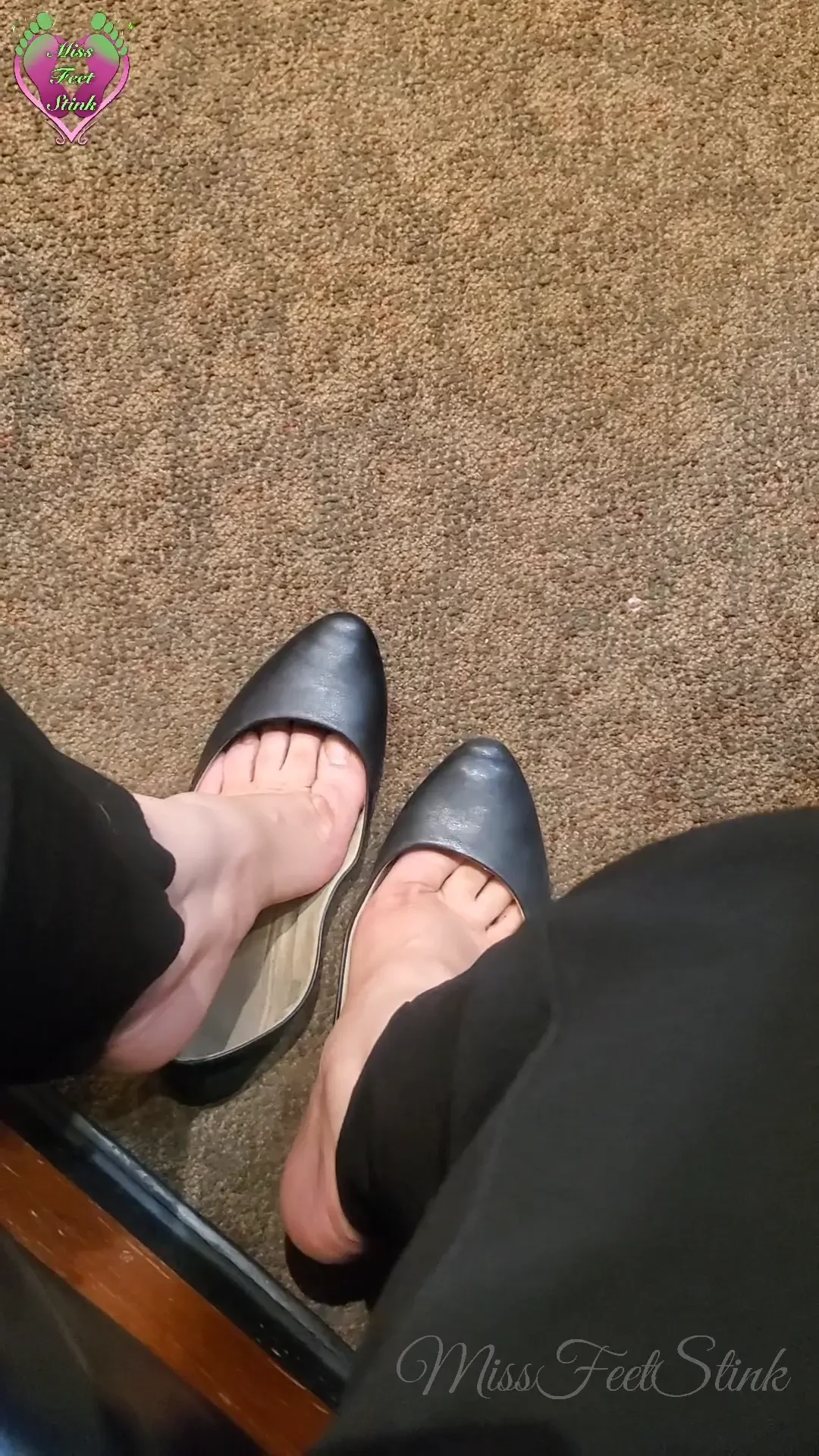In public at my local coffee shop black flats stinky feet shoe play part 1 