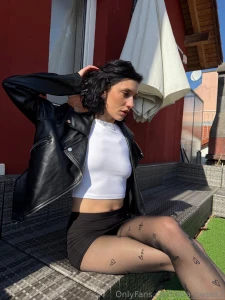 A leather jacket always adds a bit of sass and tights are a highlight