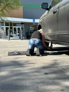 Out and about and got a flat good thing this girl knows how to change part 1