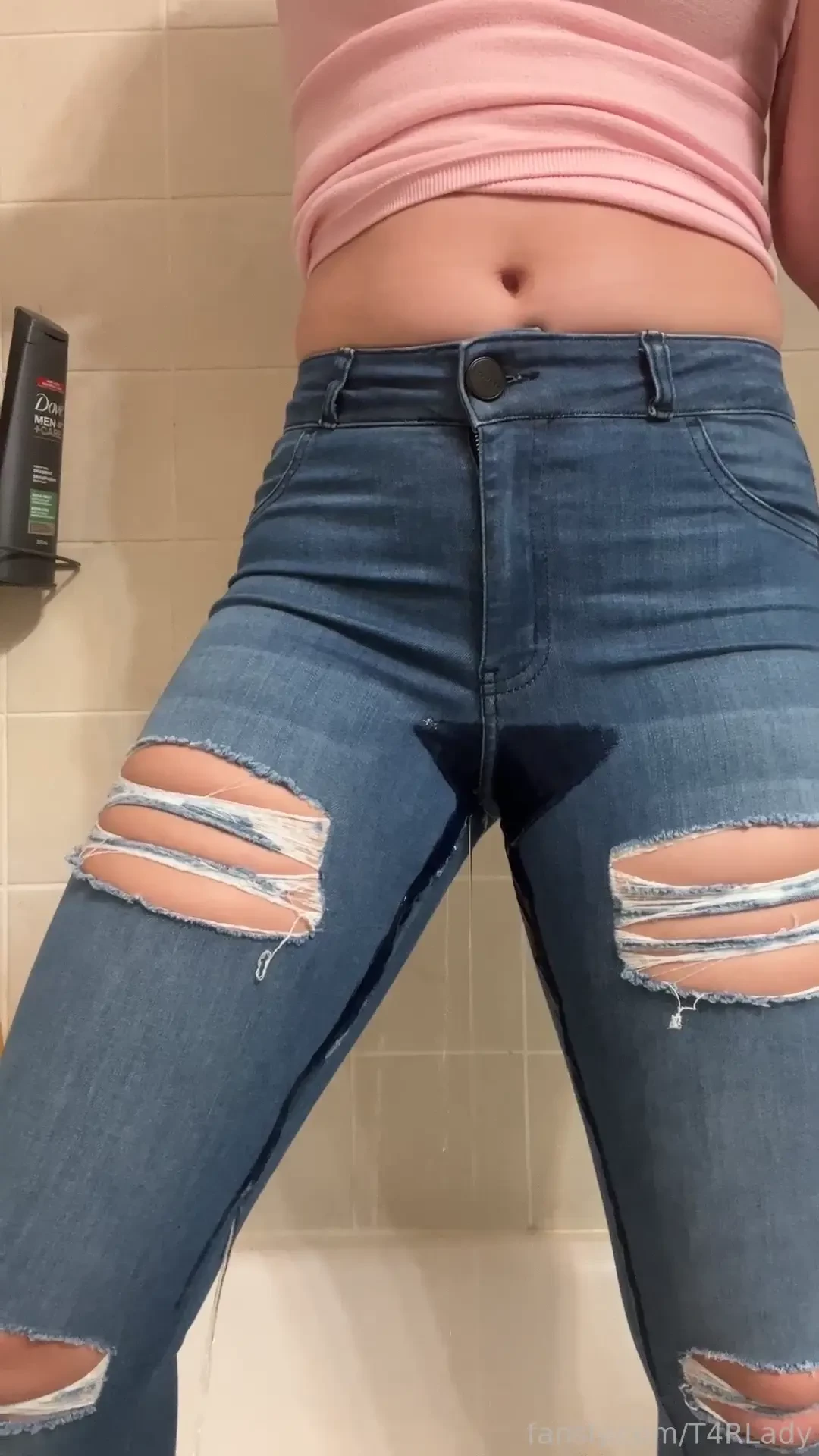 New pee video every monday for august i am in my tight blue jeans and 