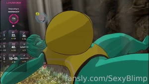 Thick slime girl spreads her legs while using a vibrator hugeboobs