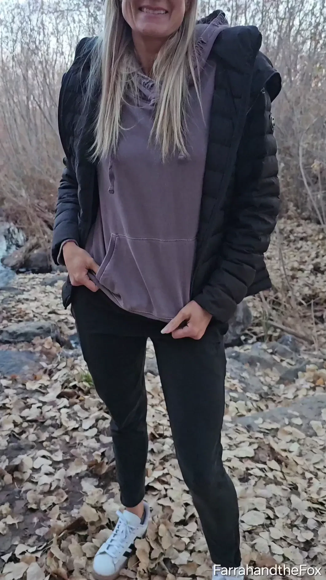 On a walk with the fox and flashing my tits 