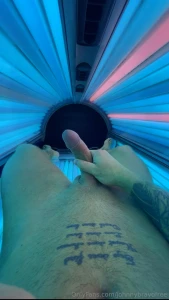 Wanking a big load out of my thick cock on the sunbed sunbeds give me