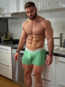 Standing in the kitchen abs out cock rock hard in my boxers if i asked