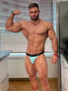 Flexed up shirt off cock long and hard in my brief you gonna keep