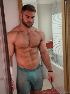 Staring at the mirror admiring this body cock hard in my boxers you