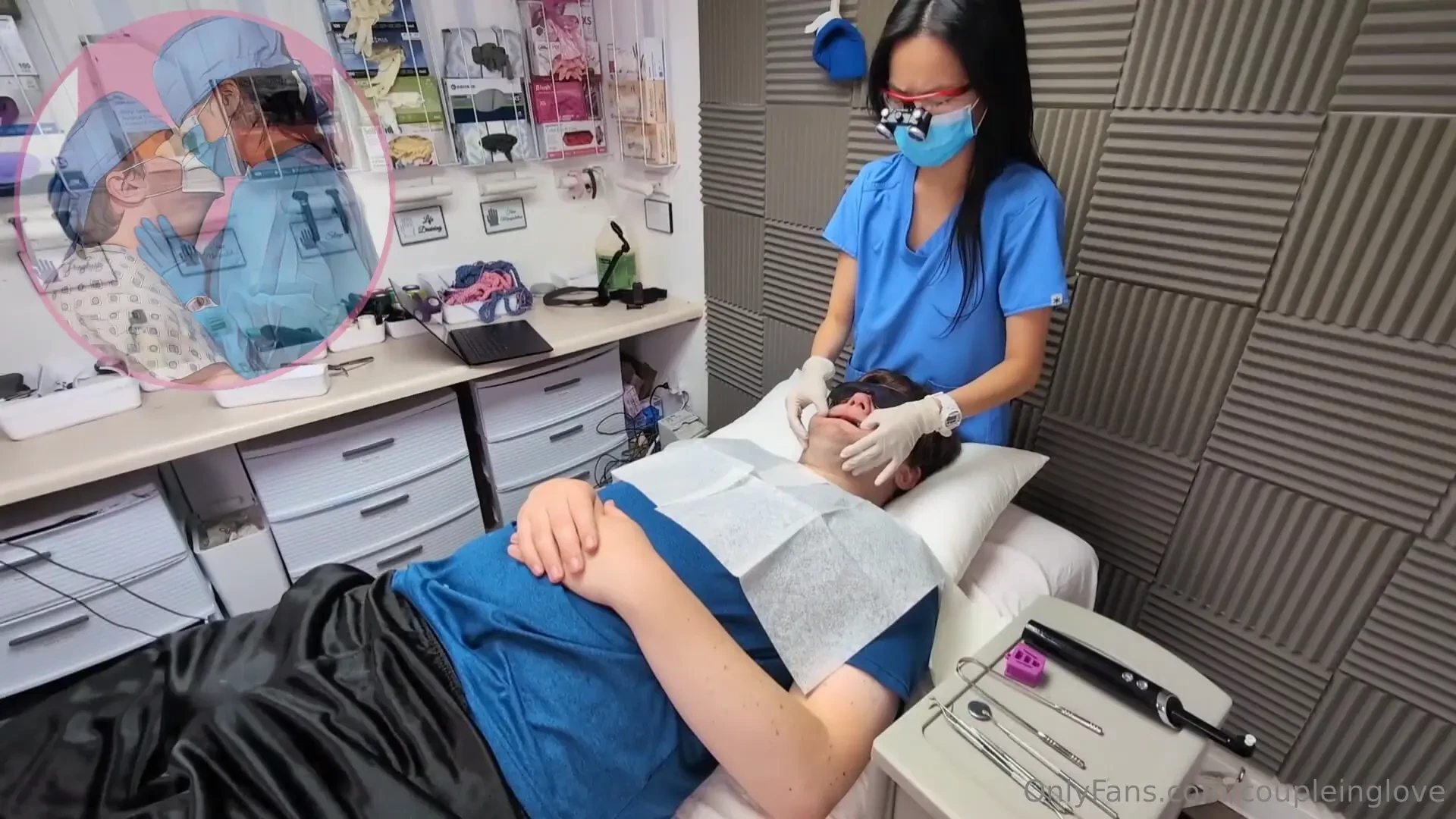 The harsh dental exam dentist mei enters the room and greets her 
