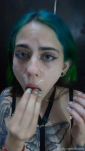 Playing with cum after blowjob