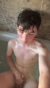 Just a boy taking a bath amp cleaning his cock