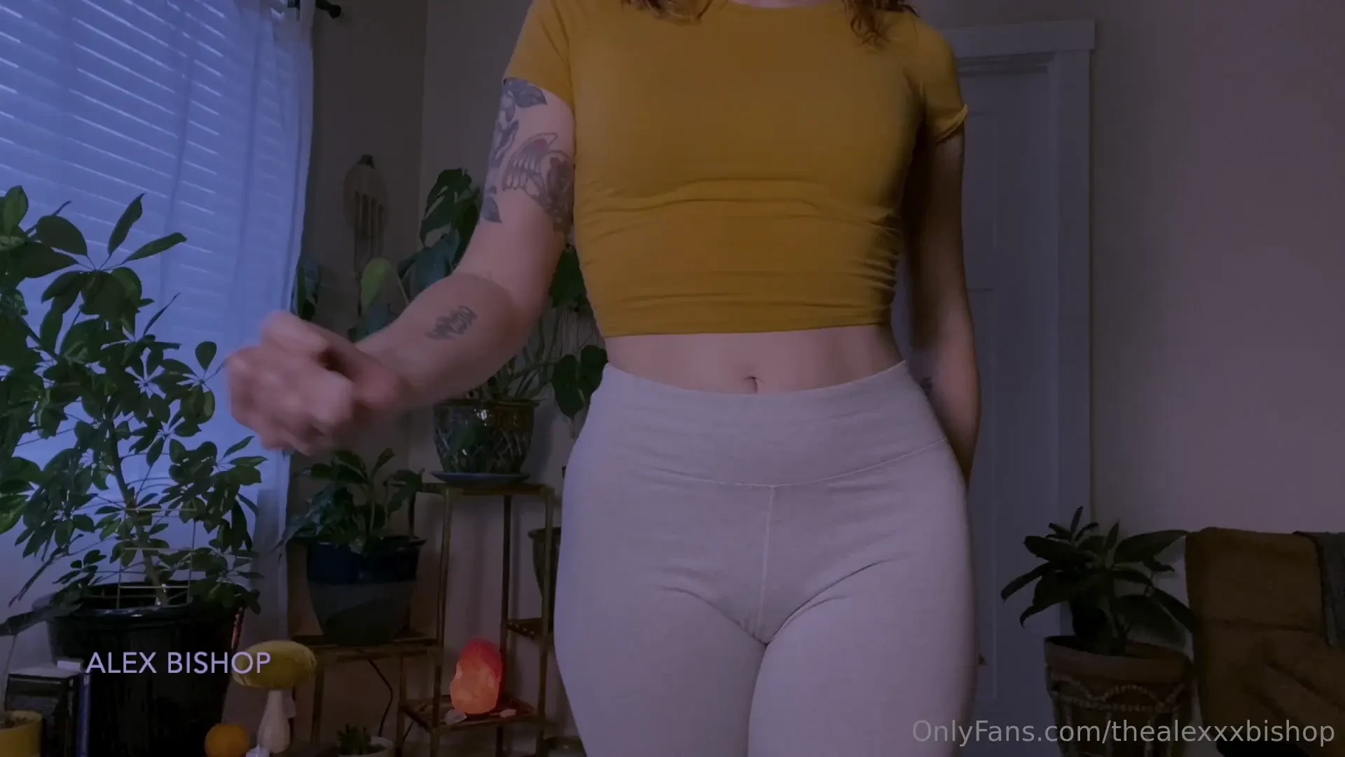 Teasing you in my tight yoga pants and pulling them down to expose my 
