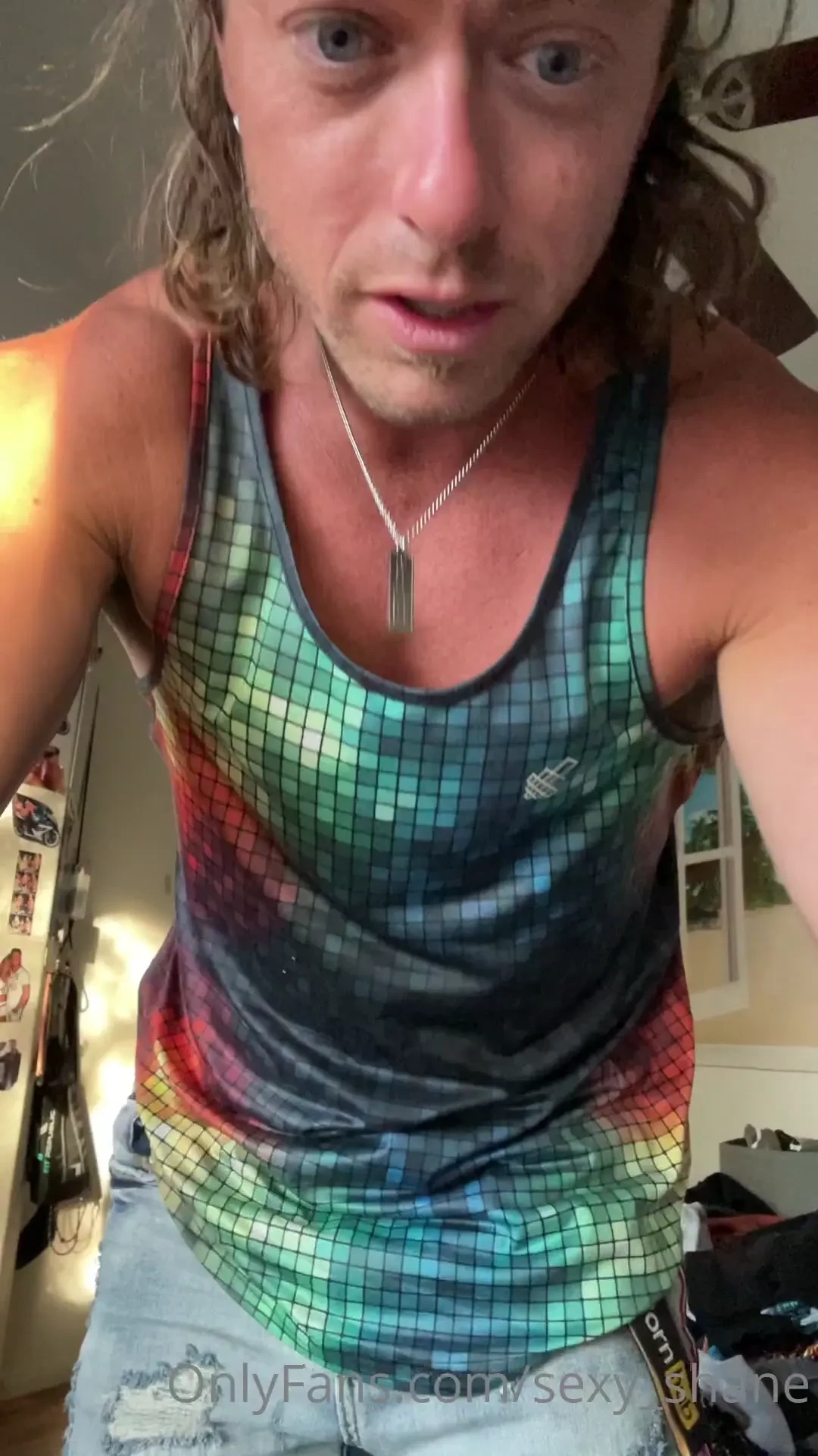 Showing off my semi-hard cock in a thong 